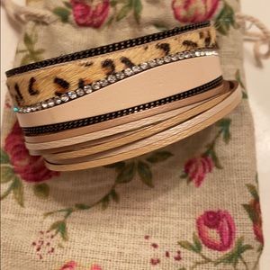 Leather sparkle and leopard cuff bracelet